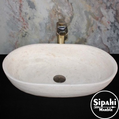 Traverten İnce Kenar Elips Lavabo Traverten İnce Kenar Elips Lavabo