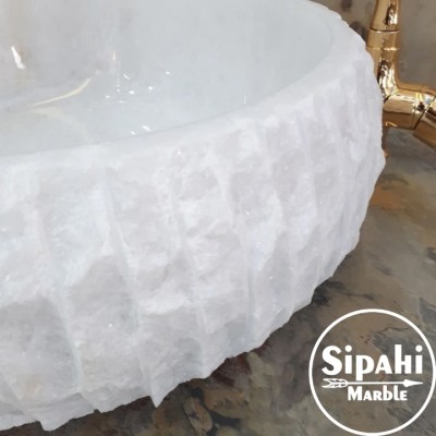 Muğla Beyaz Mermer Dışı Dikey Patlatma Bombeli Lavabo Muğla Beyaz Mermer Dışı Dikey Patlatma Bombeli Lavabo