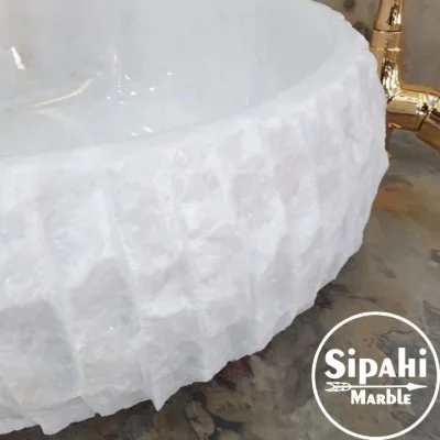 Muğla Beyaz Mermer Dışı Dikey Patlatma Bombeli Lavabo Muğla Beyaz Mermer Dışı Dikey Patlatma Bombeli Lavabo
