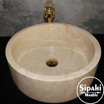 Bej Mermer Silindir Lavabo Bej Mermer Silindir Lavabo