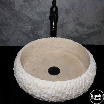 Traverten Dikey Patlatma İnce Lavabo Traverten Dikey Patlatma İnce Lavabo