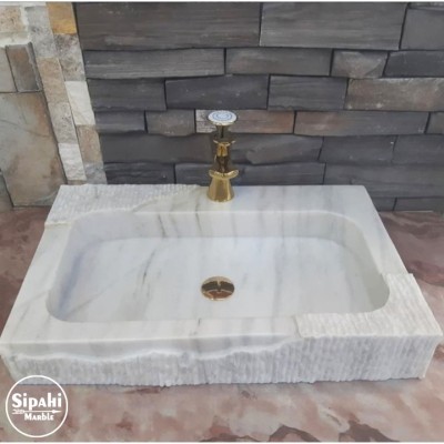 Afyon Beyaz Mermer Özel Dizayn Lavabo - Batarya Çıkışlı Afyon Beyaz Mermer Özel Dizayn Lavabo - Batarya Çıkışlı