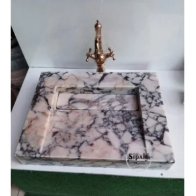 Menekşe Mermer Gizli Giderli Modern Kare Lavabo