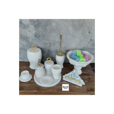 Beyaz Mermer 10 Parça Banyo Seti Beyaz Mermer 10 Parça Banyo Seti