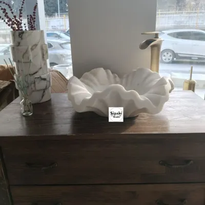 Beyaz Mermer Çiçek Desenli Modern Lavabo