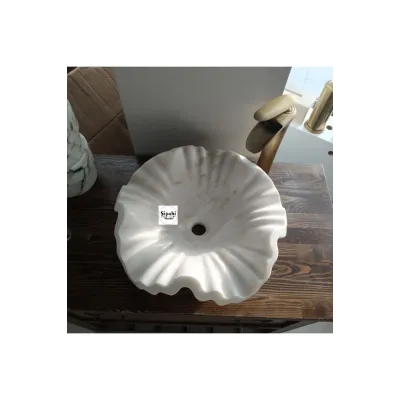 Beyaz Mermer Çiçek Desenli Modern Lavabo