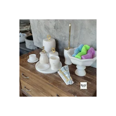 Beyaz Mermer 10 Parça Banyo Seti Beyaz Mermer 10 Parça Banyo Seti