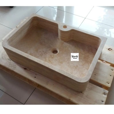 Klasik Traverten Yay Model Dikdörtgen Lavabo