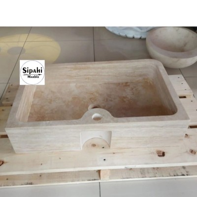 Klasik Traverten Yay Model Dikdörtgen Lavabo