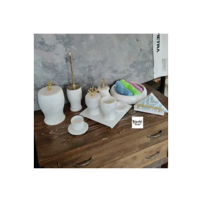 Beyaz Mermer Mercan Aparatlı 10 Parça Banyo Seti Beyaz Mermer Mercan Aparatlı 10 Parça Banyo Seti