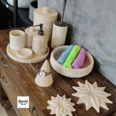 Traverten 11 Parça Lüks Banyo Seti Traverten 11 Parça Lüks Banyo Seti