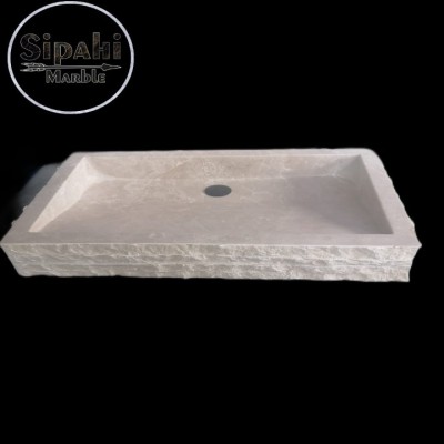 Bej Mermer Dışı Patlatma Dikdörtgen Lavabo  
