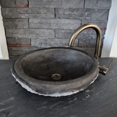 Bazalt Antrasit Dışı Desenli Patlatma Elips Lavabo Bazalt Antrasit Dışı Desenli Patlatma Elips Lavabo