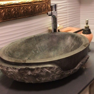 Bazalt Antrasit Dışı Desenli Patlatma Elips Lavabo Bazalt Antrasit Dışı Desenli Patlatma Elips Lavabo