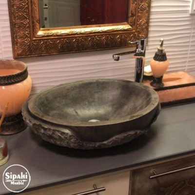 Bazalt Antrasit Dışı Desenli Patlatma Elips Lavabo Bazalt Antrasit Dışı Desenli Patlatma Elips Lavabo