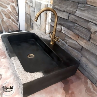 Bazalt Siyah Dikey Patlatma Dizayn Lavabo - Batarya Çıkışlı Bazalt Siyah Dikey Patlatma Dizayn Lavabo - Batarya Çıkışlı