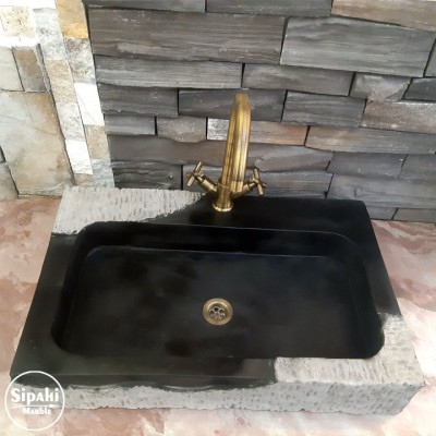 Bazalt Siyah Dikey Patlatma Dizayn Lavabo - Batarya Çıkışlı Bazalt Siyah Dikey Patlatma Dizayn Lavabo - Batarya Çıkışlı