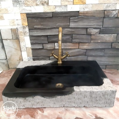 Bazalt Siyah Dikey Patlatma Dizayn Lavabo - Batarya Çıkışlı Bazalt Siyah Dikey Patlatma Dizayn Lavabo - Batarya Çıkışlı