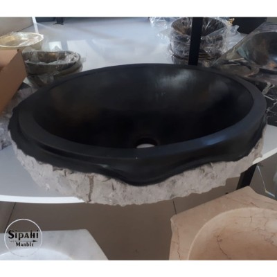 Bazalt Siyah Dışı Desenli Patlatma Elips Lavabo Bazalt Siyah Dışı Desenli Patlatma Elips Lavabo