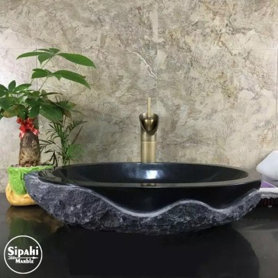 Bazalt Siyah Dışı Desenli Patlatma Kayık Lavabo Bazalt Siyah Dışı Desenli Patlatma Kayık Lavabo