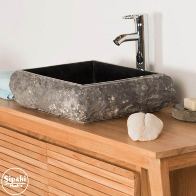 Bazalt Siyah Dışı Patlatma Kare Derin Lavabo Bazalt Siyah Dışı Patlatma Kare Derin Lavabo