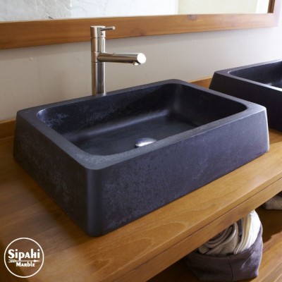Bazalt Siyah Kare Üçgengelim Lavabo Bazalt Siyah Kare Üçgengelim Lavabo
