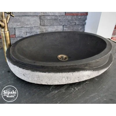 Bazalt Siyah Katman Dizayn Kayık Lavabo Bazalt Siyah Katman Dizayn Kayık Lavabo