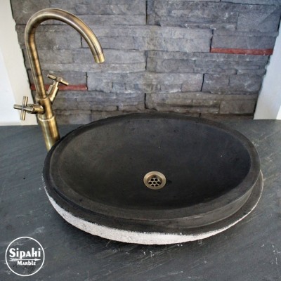 Bazalt Siyah Katman Dizayn Kayık Lavabo Bazalt Siyah Katman Dizayn Kayık Lavabo