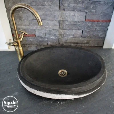 Bazalt Siyah Katman Dizayn Kayık Lavabo Bazalt Siyah Katman Dizayn Kayık Lavabo