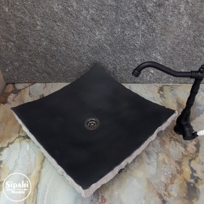 Bazalt Siyah Patlatma Kenar Kare Yaprak Lavabo Bazalt Siyah Patlatma Kenar Kare Yaprak Lavabo