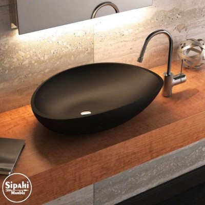 Bazalt Siyah Tasarım Kayık Lavabo Bazalt Siyah Tasarım Kayık Lavabo