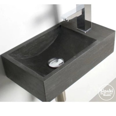 Bazalt Siyah Yandan Batarya Çıkışlı Mini Kare Lavabo Bazalt Siyah Yandan Batarya Çıkışlı Mini Kare Lavabo