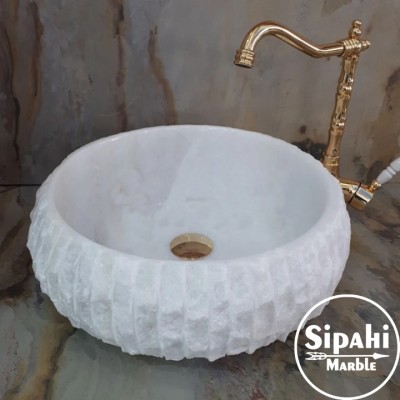 Muğla Beyaz Mermer Dışı Dikey Patlatma Bombeli Lavabo Muğla Beyaz Mermer Dışı Dikey Patlatma Bombeli Lavabo