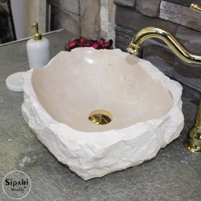Bej Mermer Doğal Tasarım Lavabo Bej Mermer Doğal Tasarım Lavabo