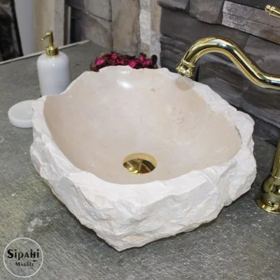 Bej Mermer Doğal Tasarım Lavabo Bej Mermer Doğal Tasarım Lavabo