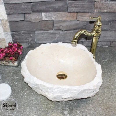 Bej Mermer Doğal Tasarım Lavabo Bej Mermer Doğal Tasarım Lavabo