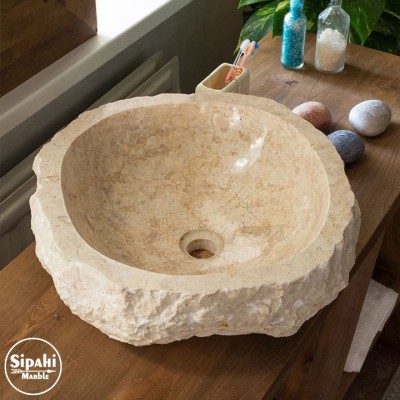 Bej Mermer Dışı Patlatma Doğal Tasarım Lavabo Bej Mermer Dışı Patlatma Doğal Tasarım Lavabo