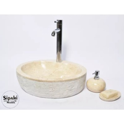 Bej Mermer Dışı Taramalı Oval Lavabo Bej Mermer Dışı Taramalı Oval Lavabo