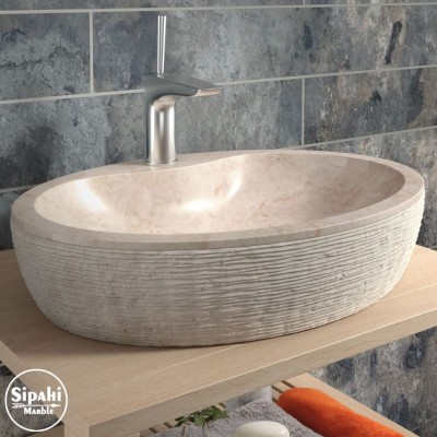 Bej Mermer Dışı Taramalı Oval Lavabo Bej Mermer Dışı Taramalı Oval Lavabo