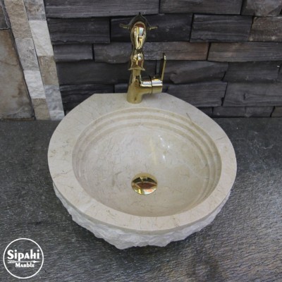 Bej Mermer Roma Model Lavabo - Batarya Çıkışlı Bej Mermer Roma Model Lavabo - Batarya Çıkışlı