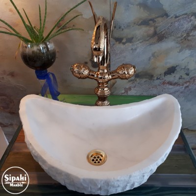 Beyaz Mermer Ay Model Dışı Dikey Patlatma Lavabo Beyaz Mermer Ay Model Dışı Dikey Patlatma Lavabo