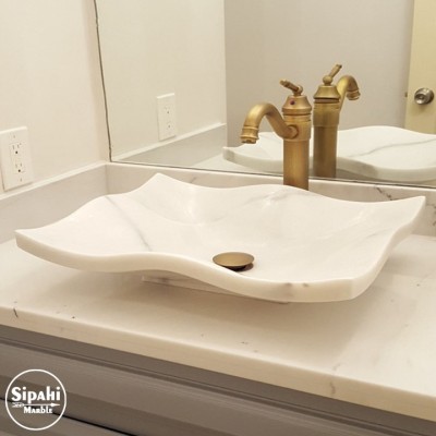 Beyaz Mermer Dalgalı Model Yaprak Lavabo Beyaz Mermer Dalgalı Model Yaprak Lavabo
