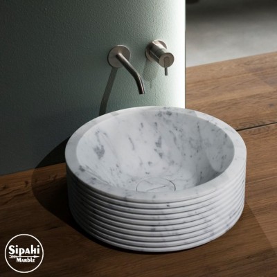 Beyaz Mermer Line Tasarım Silindir Lavabo Beyaz Mermer Line Tasarım Silindir Lavabo