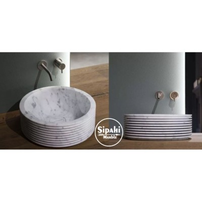 Beyaz Mermer Line Tasarım Silindir Lavabo Beyaz Mermer Line Tasarım Silindir Lavabo