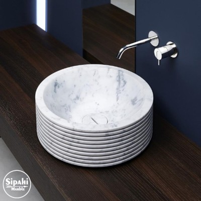 Beyaz Mermer Line Tasarım Silindir Lavabo Beyaz Mermer Line Tasarım Silindir Lavabo