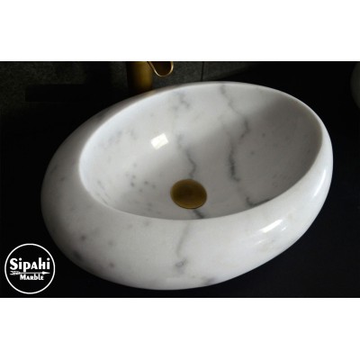 Beyaz Mermer Çakıl Oval Lavabo Beyaz Mermer Çakıl Oval Lavabo