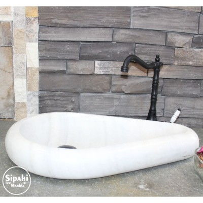 Beyaz Mermer Çakıl Taşı Model Lavabo Beyaz Mermer Çakıl Taşı Model Lavabo