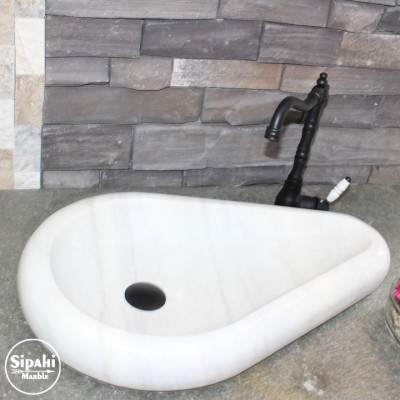 Beyaz Mermer Çakıl Taşı Model Lavabo Beyaz Mermer Çakıl Taşı Model Lavabo