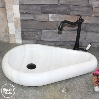 Beyaz Mermer Çakıl Taşı Model Lavabo Beyaz Mermer Çakıl Taşı Model Lavabo