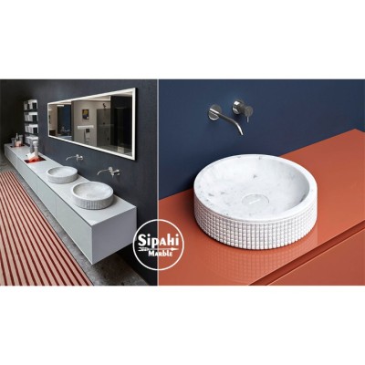 Beyaz Mermer Özel Tasarım Silindir Lavabo Beyaz Mermer Özel Tasarım Silindir Lavabo